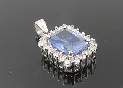 925 Sterling Silver  Shiny Tanzanite & Topaz Square Drop Pendant  PT9313