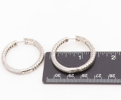 925 Sterling Silver Vintage Earrings Multi Row Sparkling CZ Pave Hoops  EG14070
