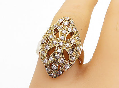 925 Sterling Silver  Vintage Cubic Zirconia Floral Cocktail Ring Sz 8  RG5163