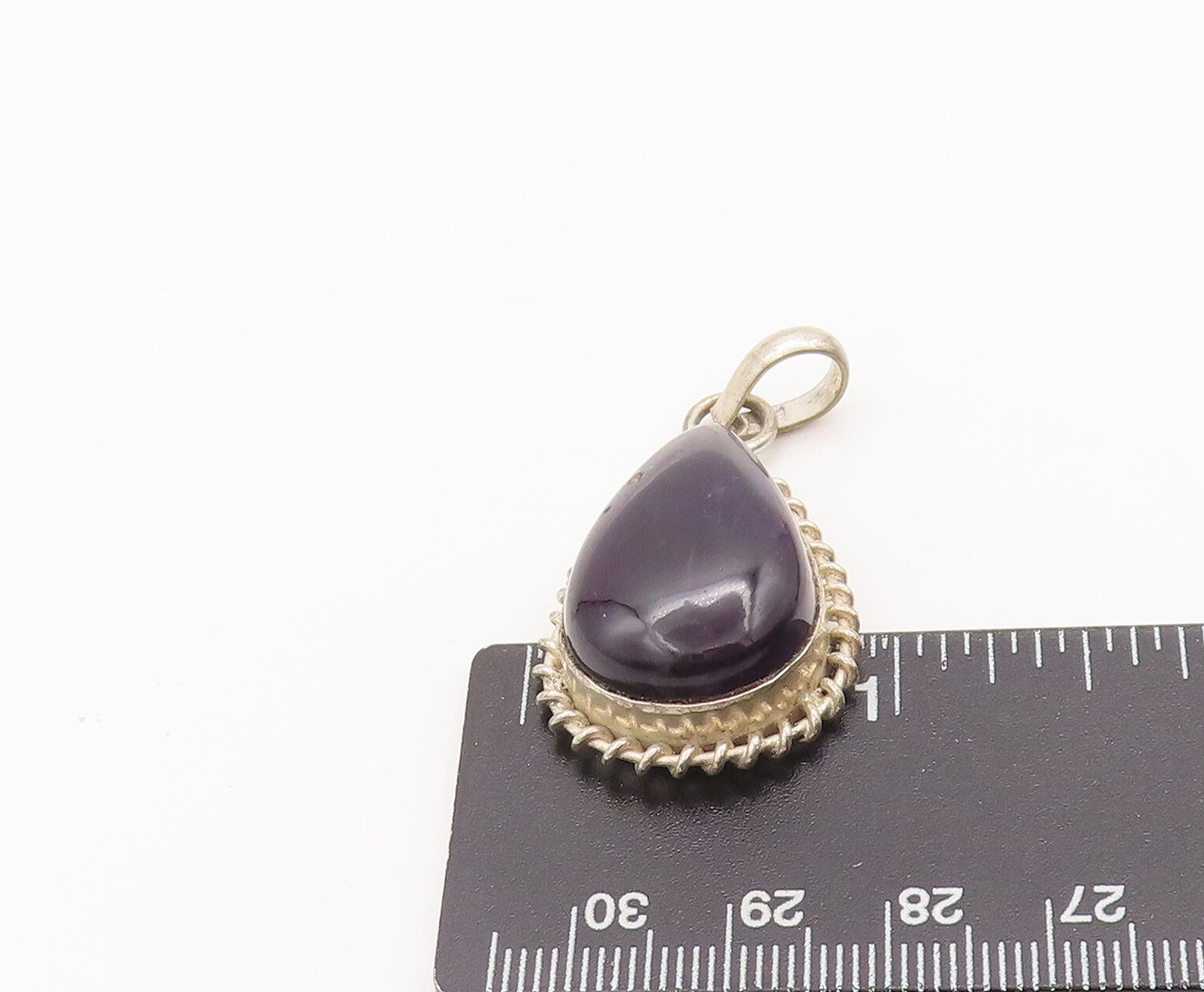925 Sterling Silver Vintage Pendant Drop Shape Onyx Halo Coiled Border  PT22685