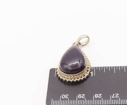 925 Sterling Silver Vintage Pendant Drop Shape Onyx Halo Coiled Border  PT22685