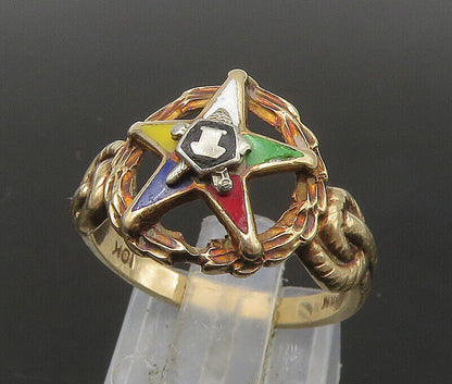 10K GOLD  Vintage Antique Enamel Masonic Eastern Star Band Ring Sz 7.5  GR191