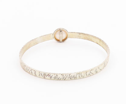 925 Sterling Silver & 14K GOLD  Vintage Pearl Dome Bangle Bracelet  BT8083
