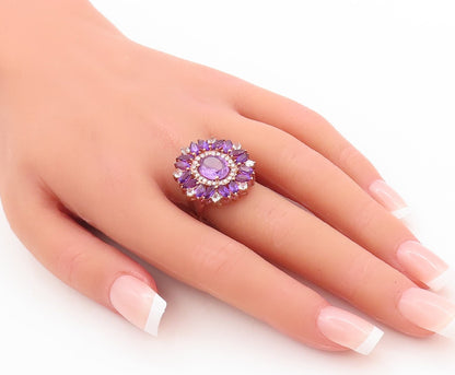 925 Sterling Silver Vintage Ring Rose Gold Plated Amethyst Flower Sz 7 RG29880