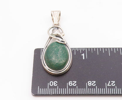 925 Sterling Silver Vintage Cabochon Cut Chrysocolla Swirl Pendant PT20105