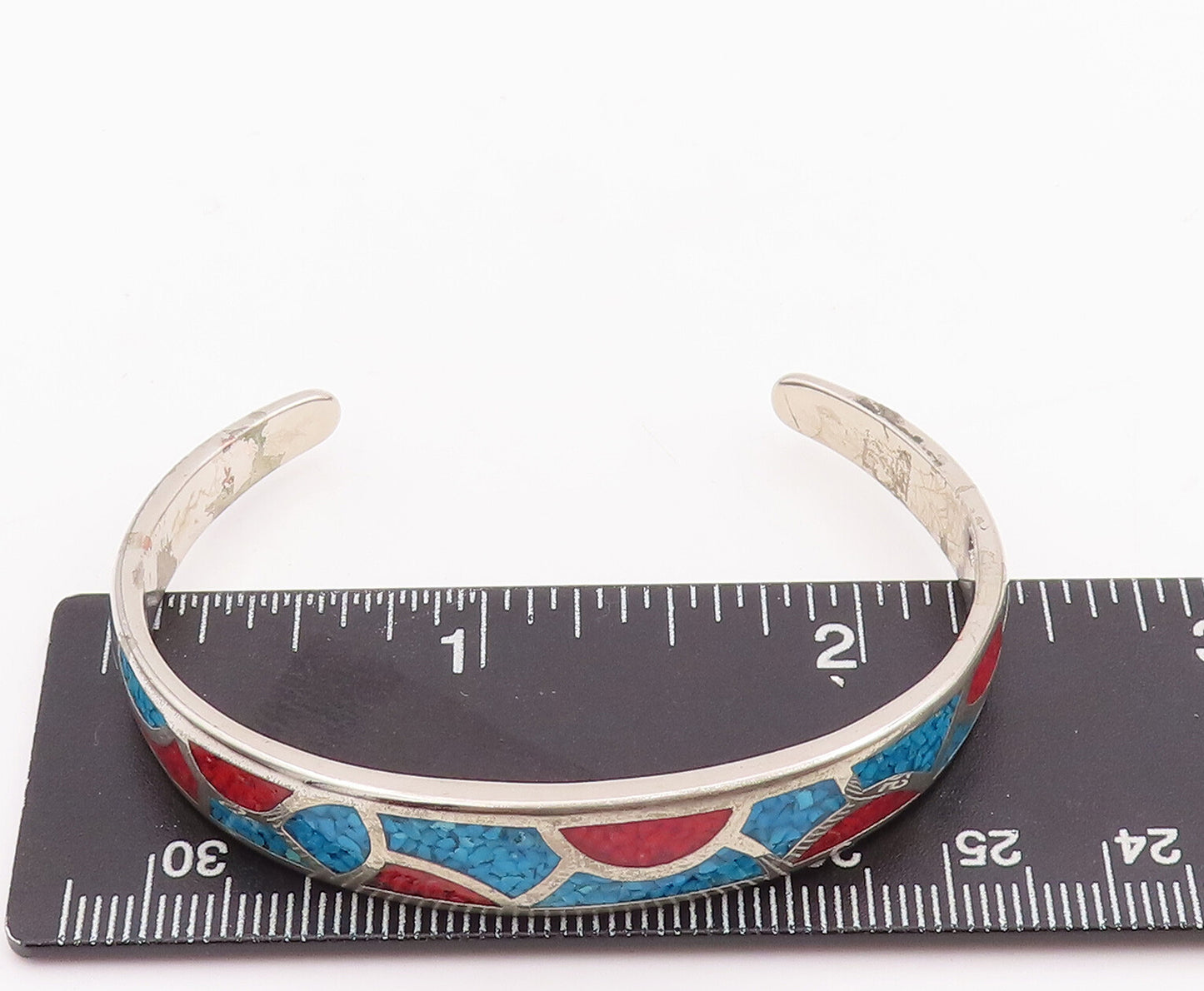 925 Sterling Silver Vintage Bracelet Southwestern Design Crush Turquoise BT10583