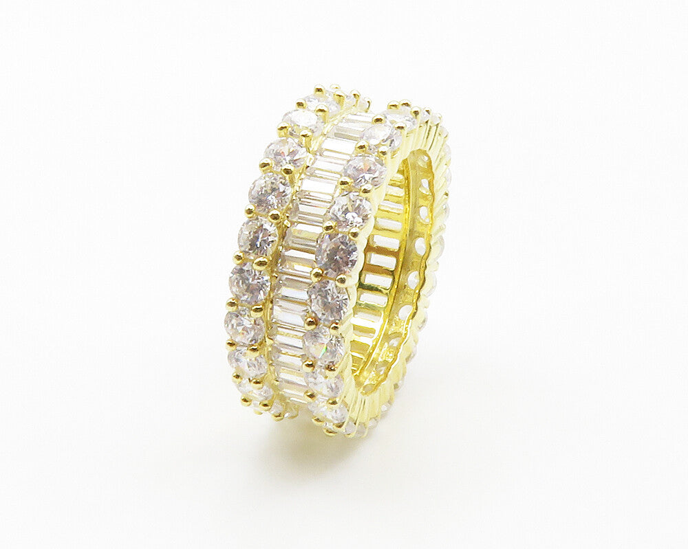 925 Sterling Silver  Shiny Cubic Zirconia Gold Plated Band Ring Sz 7  RG14820
