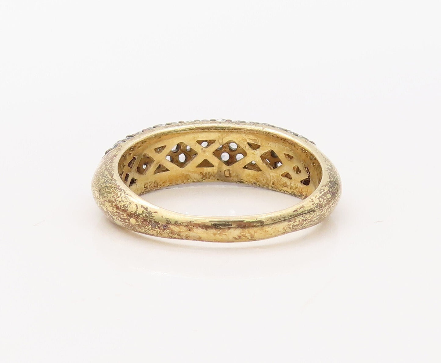 925 Sterling Silver Vintage Ring Gold Plated Topaz Inlay  Sz 8  RG30624