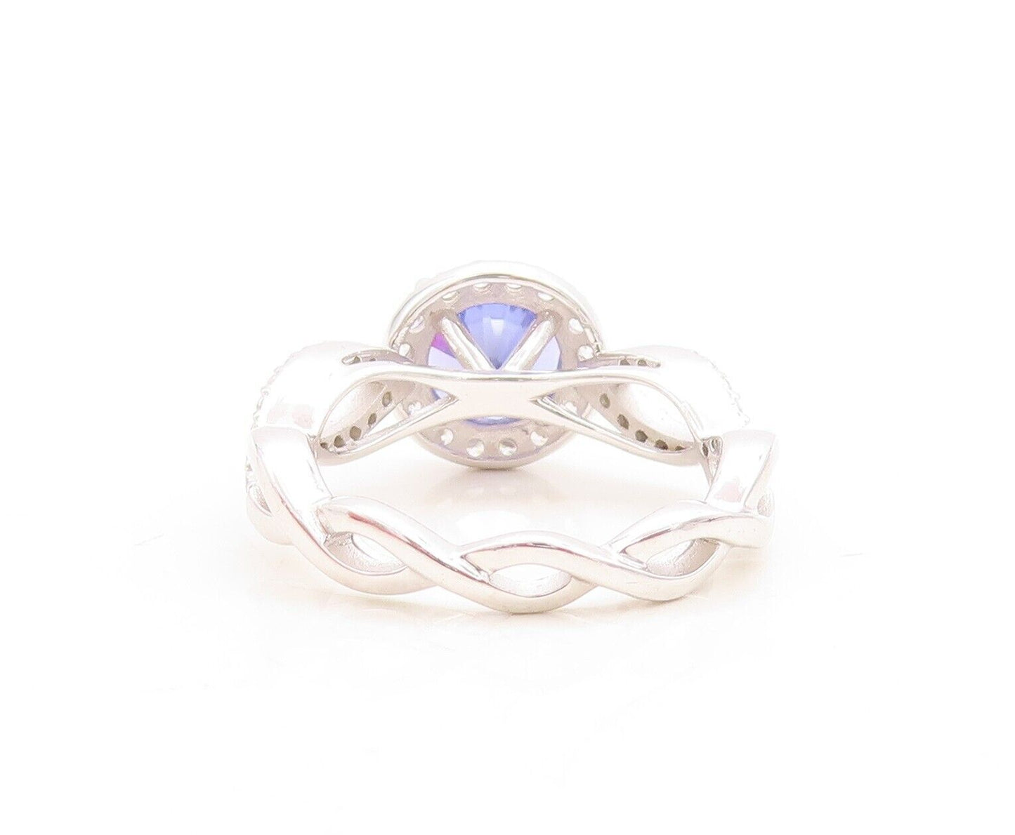 925 Sterling Silver Vintage Ring Round Sapphire Designer CZ Inlay  Sz 7  RG30110