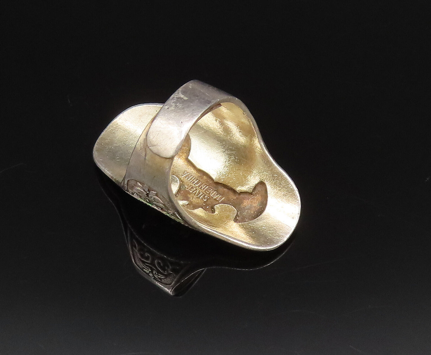 CHINESE 925 Silver  Vintage Enamel Carved Man With Robe Ring Sz 6  RG25816