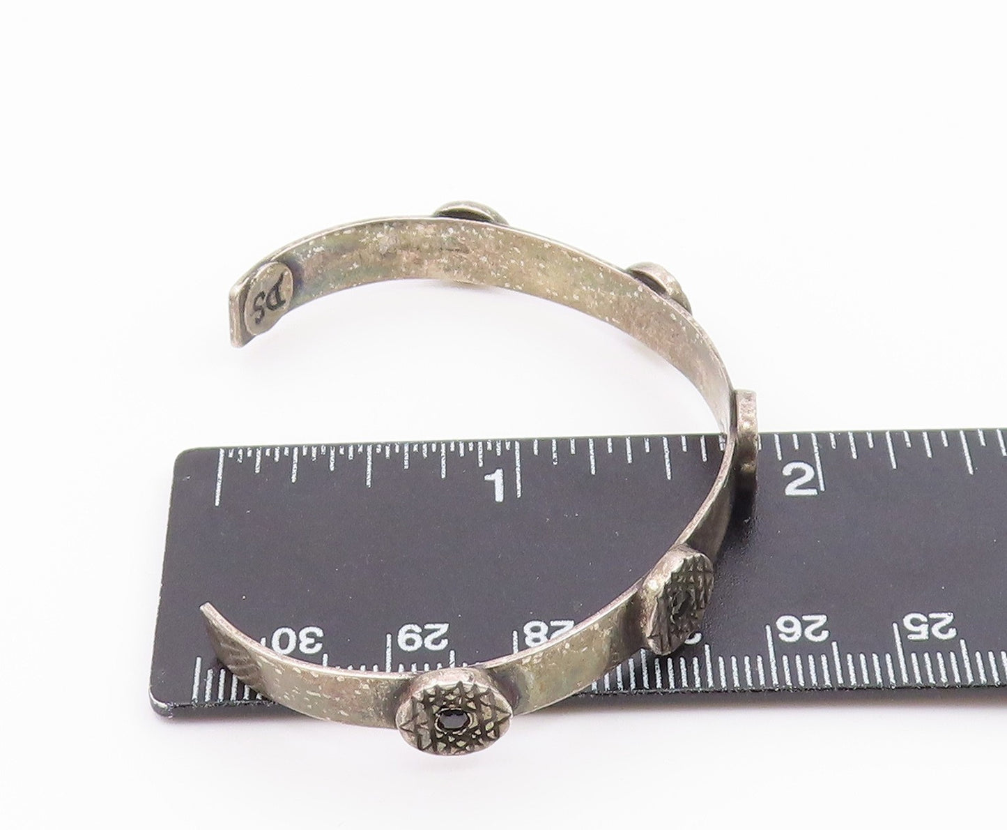 DESIGNER 925 Silver  Vintage Etched Circle Sapphire Cuff Bracelet  BT9444
