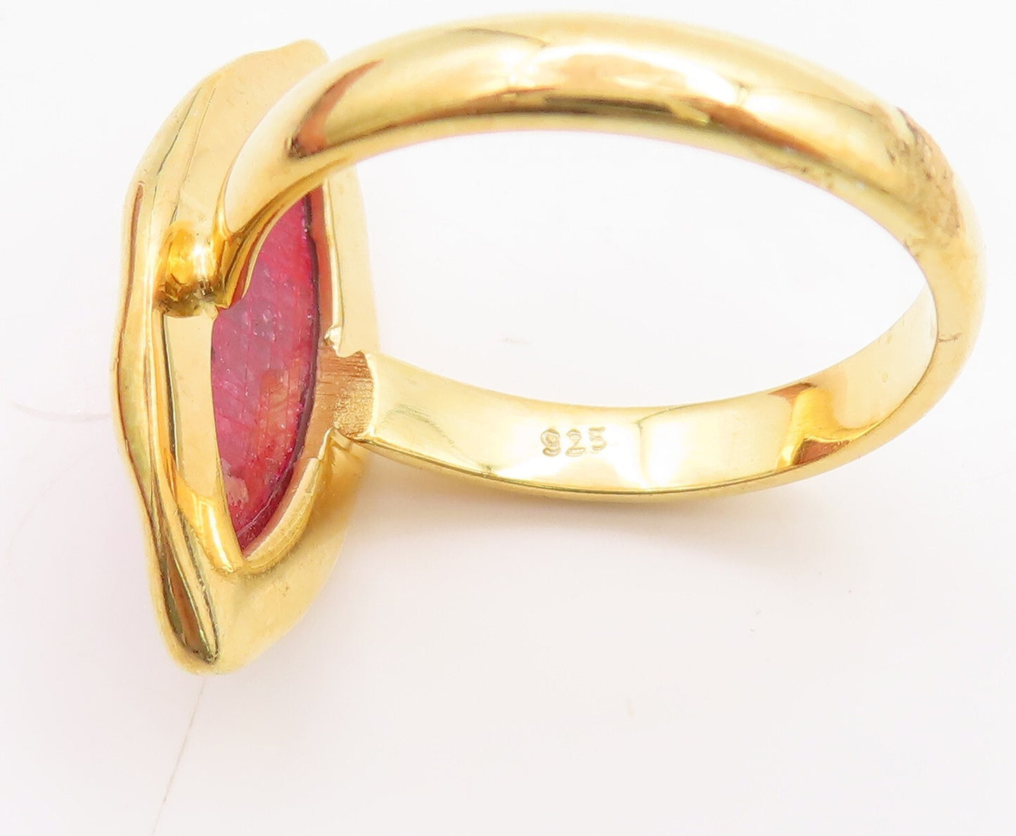 925 Sterling Silver Vintage Ring Gold Plated Pink Gemstone  Sz 7  RG29394