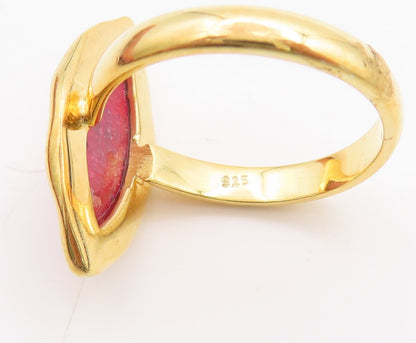 925 Sterling Silver Vintage Ring Gold Plated Pink Gemstone  Sz 7  RG29394