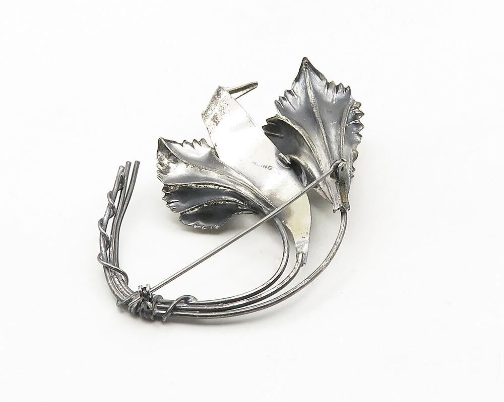 925 Sterling Silver  Vintage Oxidized Wire Wrapped Flowers Brooch Pin  BP3681