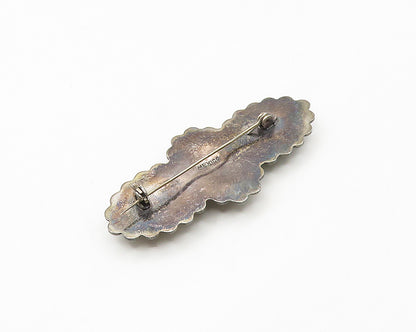 MEXICO 925 Sterling Silver  Vintage Dark Tone Bubble Border Brooch Pin  BP6911