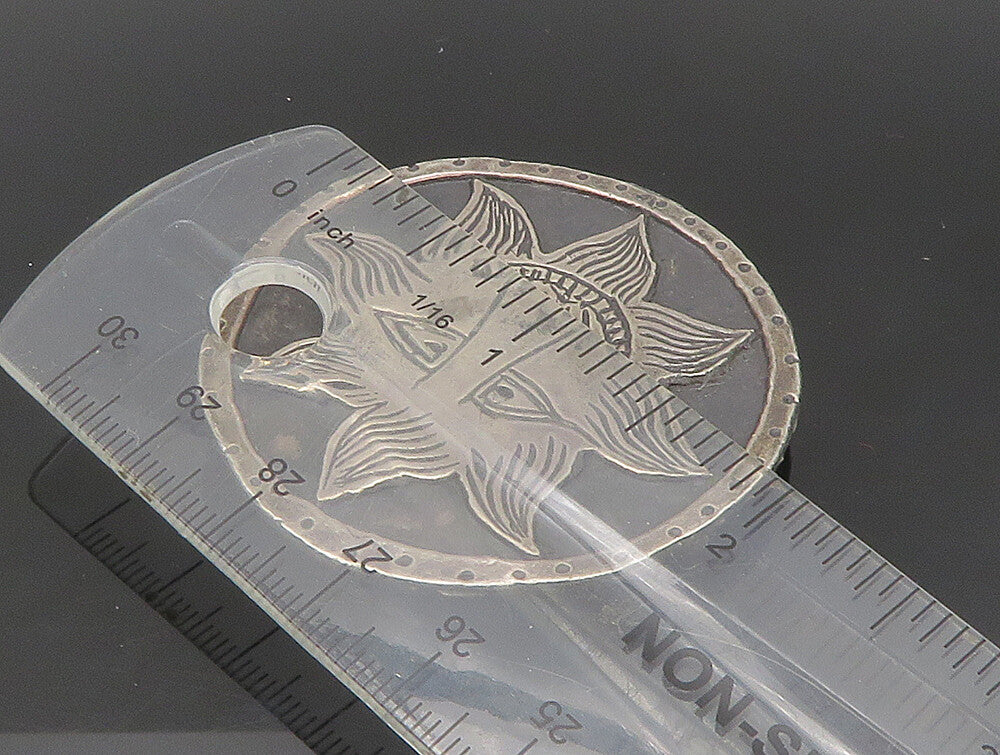 MMA 925 Sterling Silver  Vintage Dark Tone Etched Sun Face Brooch Pin  BP9336