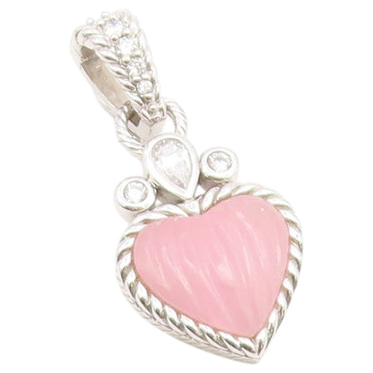 925 Sterling Silver Vintage Pendant JUDITH RIPKA Rose Quartz Love Heart  PT26550