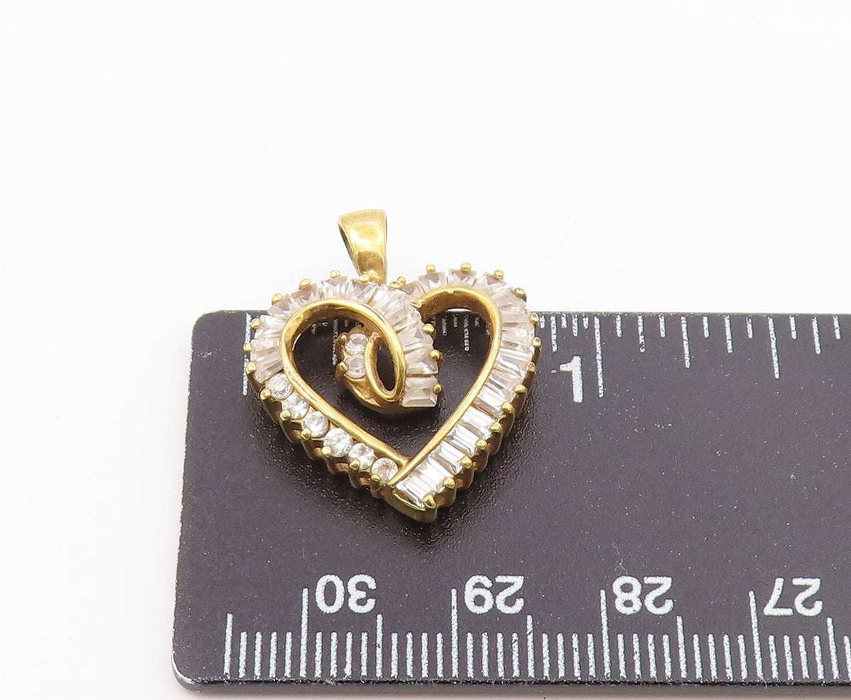 925 Sterling Silver  Vintage Topaz Gold Plated Love Heart Pendant  PT17466