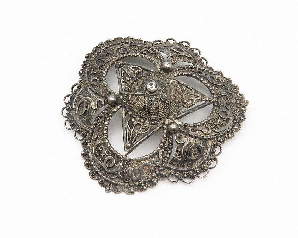 925 Sterling Silver  Vintage Antique Dark Tone Star Detail Brooch Pin  BP5294