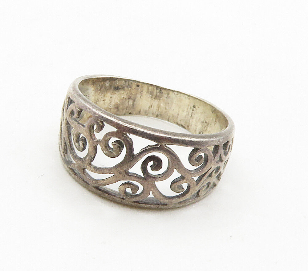 925 Sterling Silver  Vintage Dark Tone Open Swirl Vine Band Ring Sz 8  RG16434