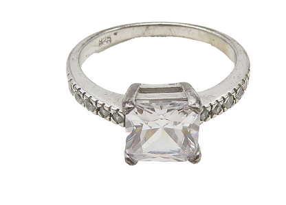 925 Sterling Silver  Cubic Zirconia Solitaire With Accents Ring Sz 7  RG10551