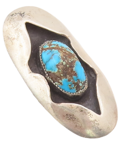 925 Sterling Silver Vintage Ring NAVAJO Solid Carved Turquoise  Sz 6.5  RG28134