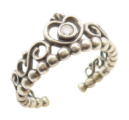 925 Sterling Silver Vintage Ring PANDORA CZ Princess Heart Crown  Sz 7  RG35139