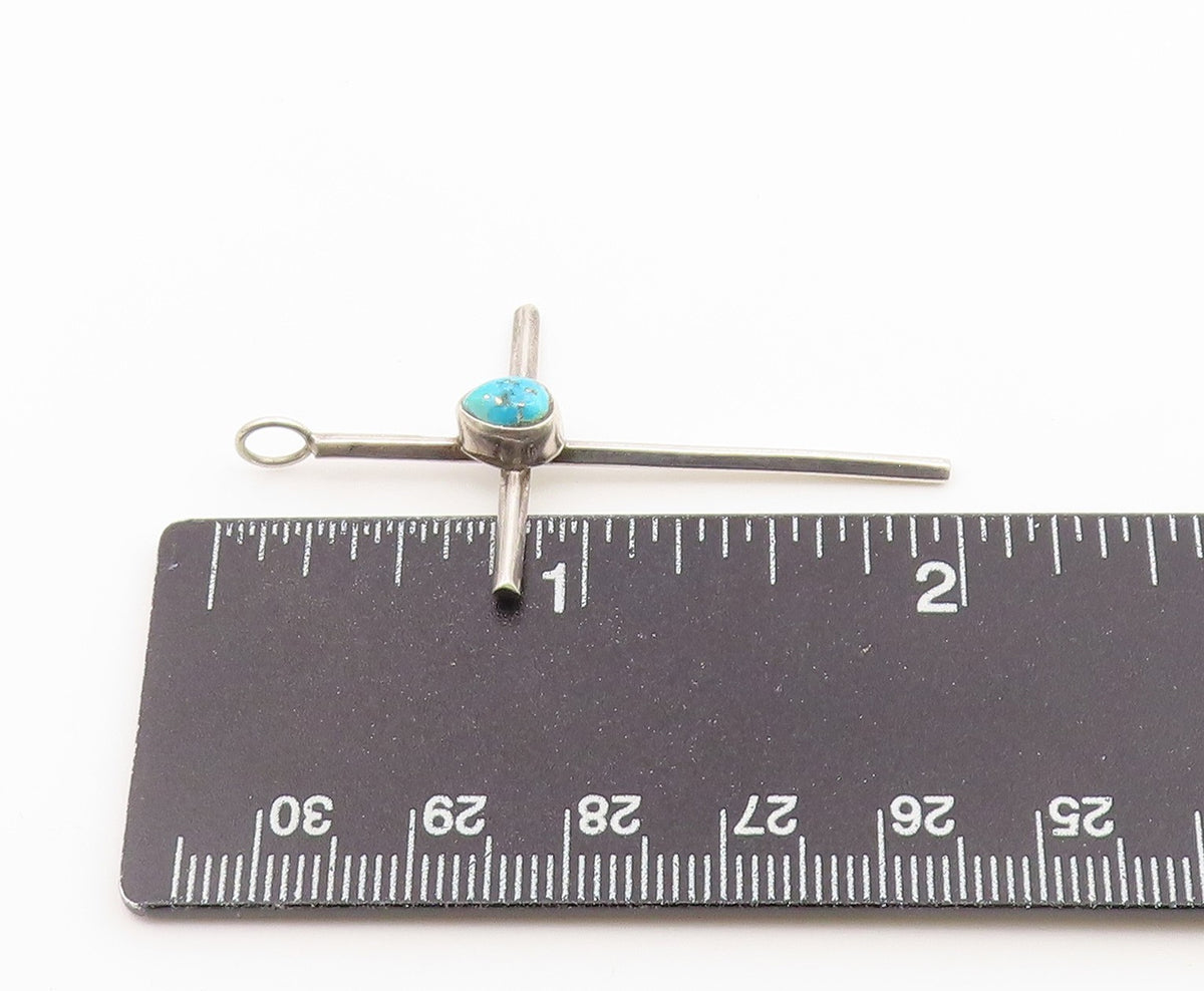 925 Sterling Silver Vintage Pendant Teardrop Turquoise Religious Cross  PT26660