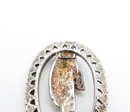 925 Sterling Silver  Vintage Prayer Hands Oval Border Drop Pendant  PT4696
