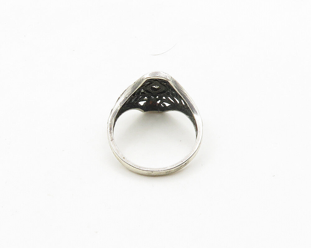 925 Sterling Silver  Vintage Topaz Cutout Design Band Ring Sz 7  RG19018