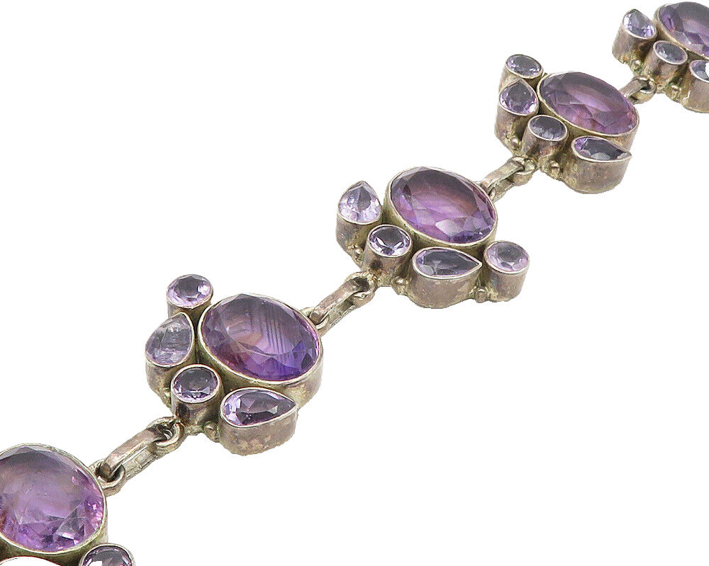 925 Sterling Silver Vintage Multi Shape Amethyst Chain Bracelet BT7010