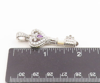 925 Sterling Silver Vintage Pendant JUDITH RIPKA Multi Gemstone Key  PT26661
