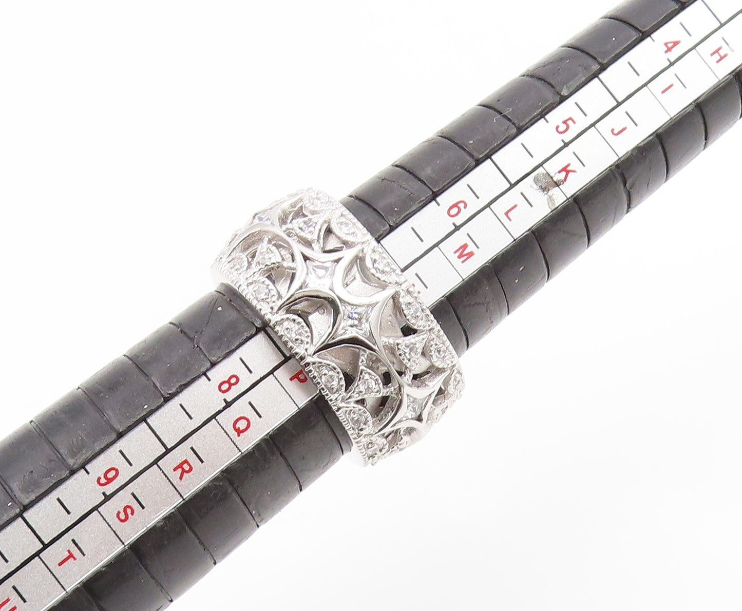 925 Sterling Silver Vintage Ring CZ Intricate Wide Eternity Band  Sz 7  RG35064