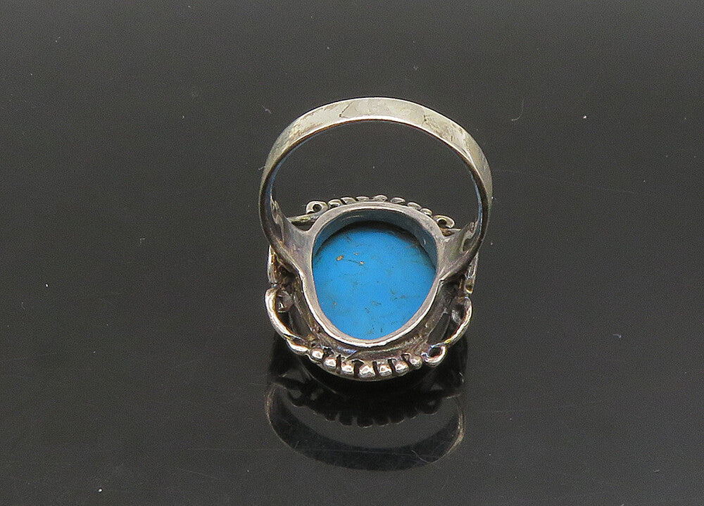 925 Silver  Vintage Turquoise Pretzel Swirl Detail Cocktail Ring Sz 7  RG23581