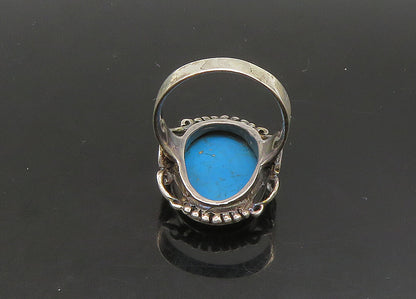 925 Silver  Vintage Turquoise Pretzel Swirl Detail Cocktail Ring Sz 7  RG23581