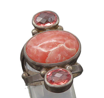 SAJEN 925 Silver Vintage Rhodochrosite & Pink Topaz Band Ring Sz 8 RG22549