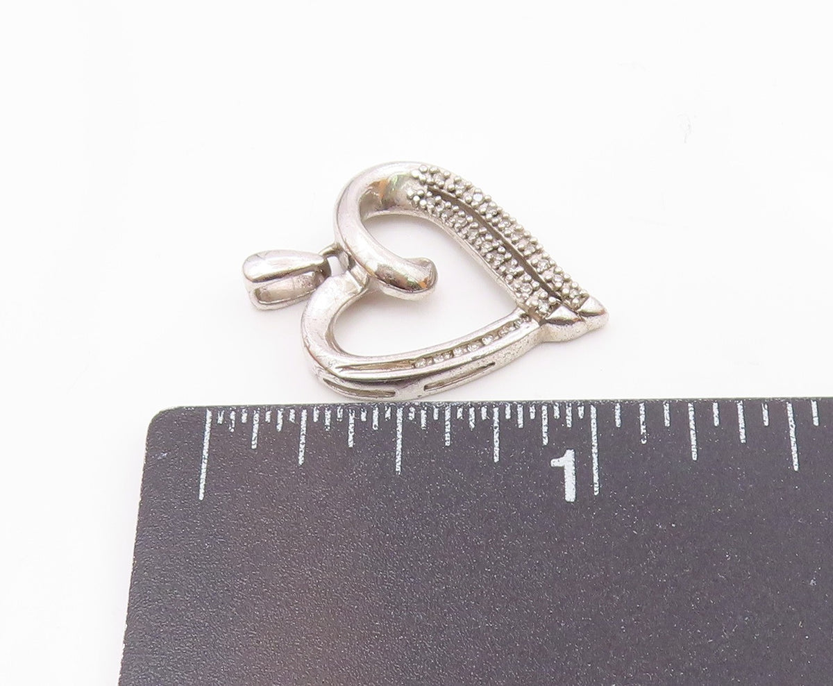 925 Sterling Silver  Vintage Genuine Diamonds Open Love Heart Pendant  PT19467