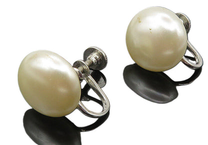 925 Sterling Silver  Shiny Button Pearl Non Pierce Screw Back Earrings  EG5838