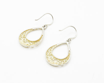 925 Sterling Silver  Vintage Shiny Swirl Twist Detail Dangle Earrings  EG7390