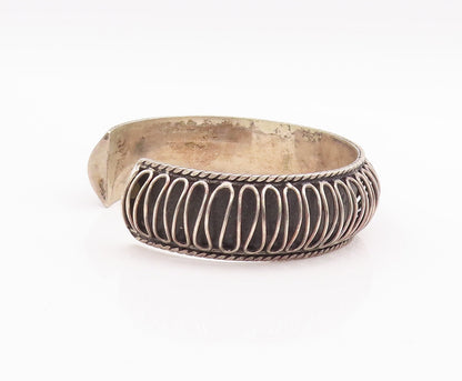925 Sterling Silver Vintage Bracelet Solid Bulged Wave Carved Cuff  BT10541