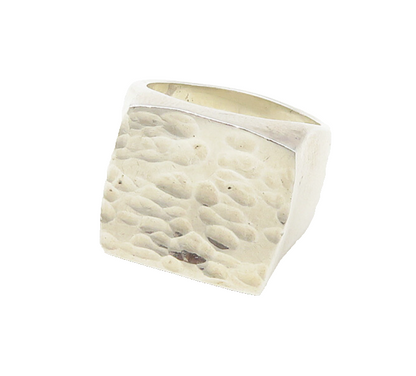 925 Sterling Silver  Vintage Shiny Hammered Square Band Ring Sz 7  RG18827