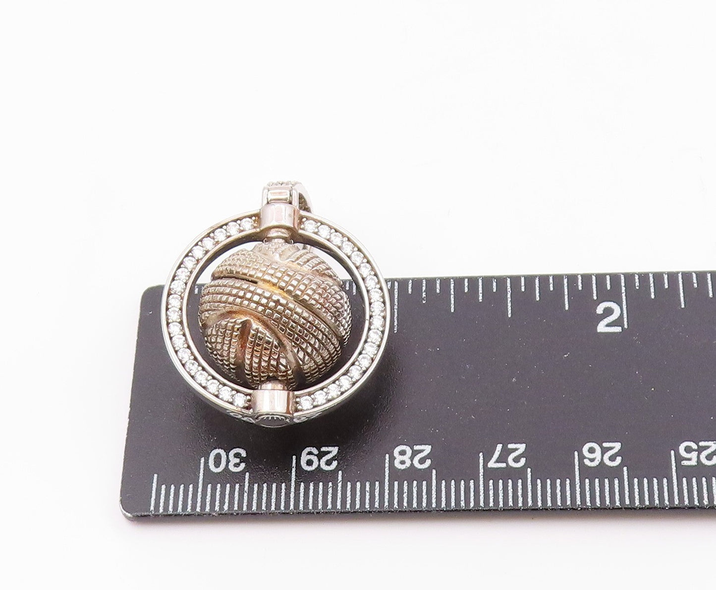 925 Sterling Silver  Vintage Cubic Zirconia Sphere Pendant (SPINS)  PT16615