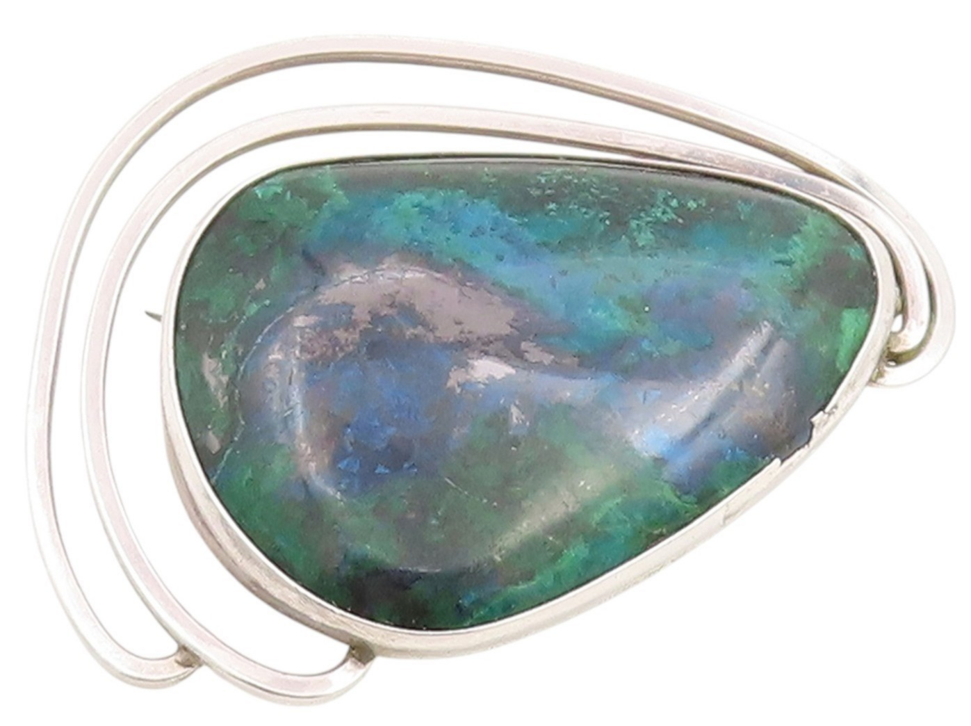 925 Sterling Silver Vintage Brooch ISRAEL Modernist Eilat Stone Pin  BP12285