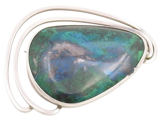 925 Sterling Silver Vintage Brooch ISRAEL Modernist Eilat Stone Pin  BP12285