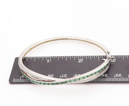 925 Sterling Silver Vintage Bracelet X Cutout Green & White Topaz Bands  BT10717