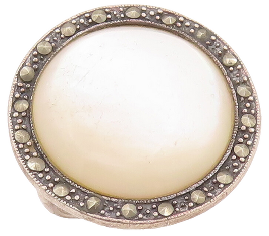 925 Sterling Silver Vintage Ring Mother Of Pearls Halo Marcasite  Sz 7  RG28070