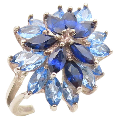 925 Sterling Silver Vintage Ring Marquise Sapphire Floral Blossom  Sz 7  RG36509