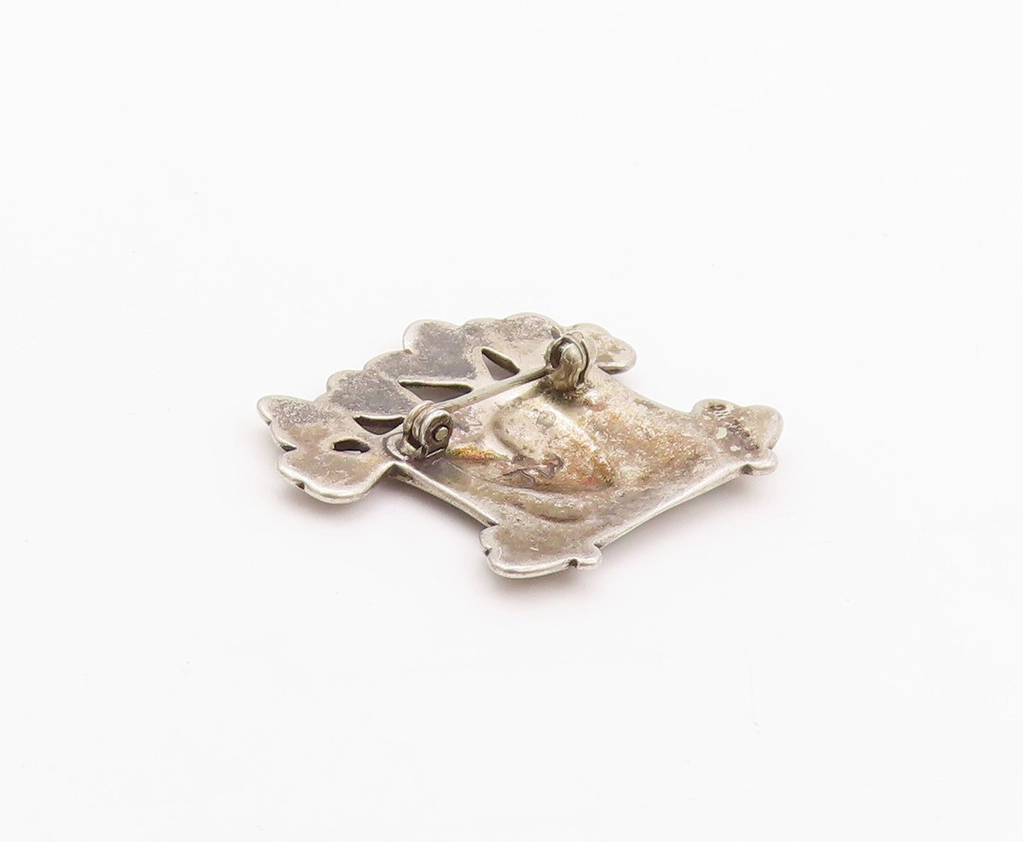 925 Sterling Silver Vintage Brooch Designer Dark Tone Heart Love Box   BP11585