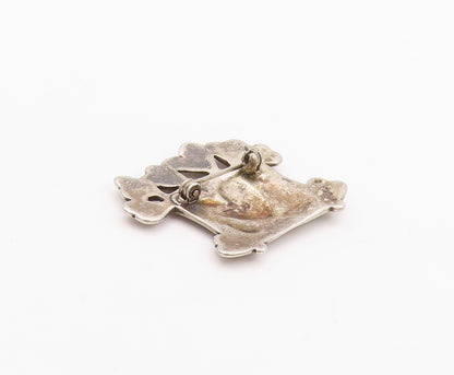 925 Sterling Silver Vintage Brooch Designer Dark Tone Heart Love Box   BP11585