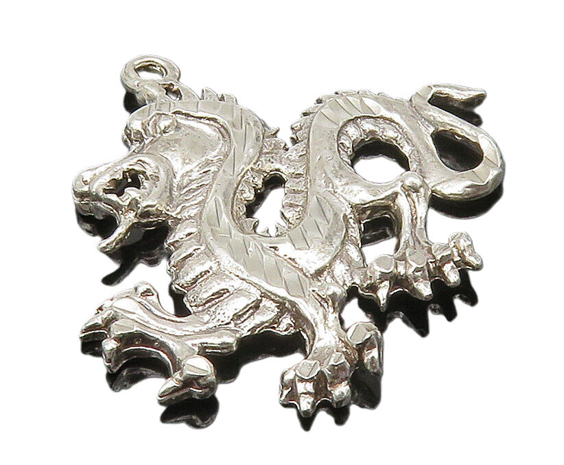 925 Sterling Silver  Vintage Shiny Diamond Cut Dragon Motif Pendant  PT12533